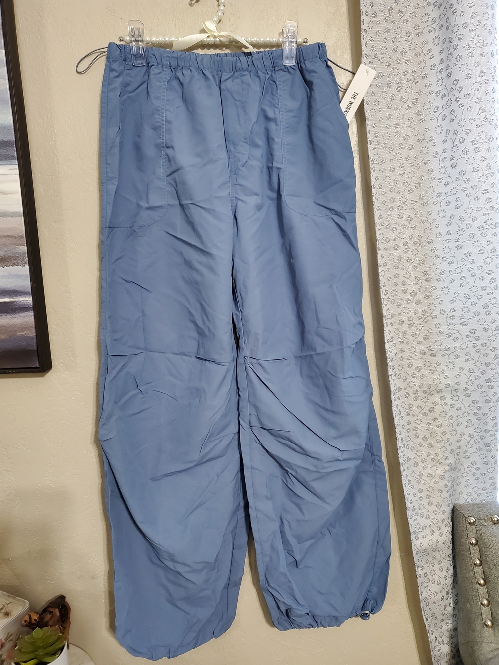The Workshop Relaxed Wide-Leg Drawcord Pants in Dusty Blue